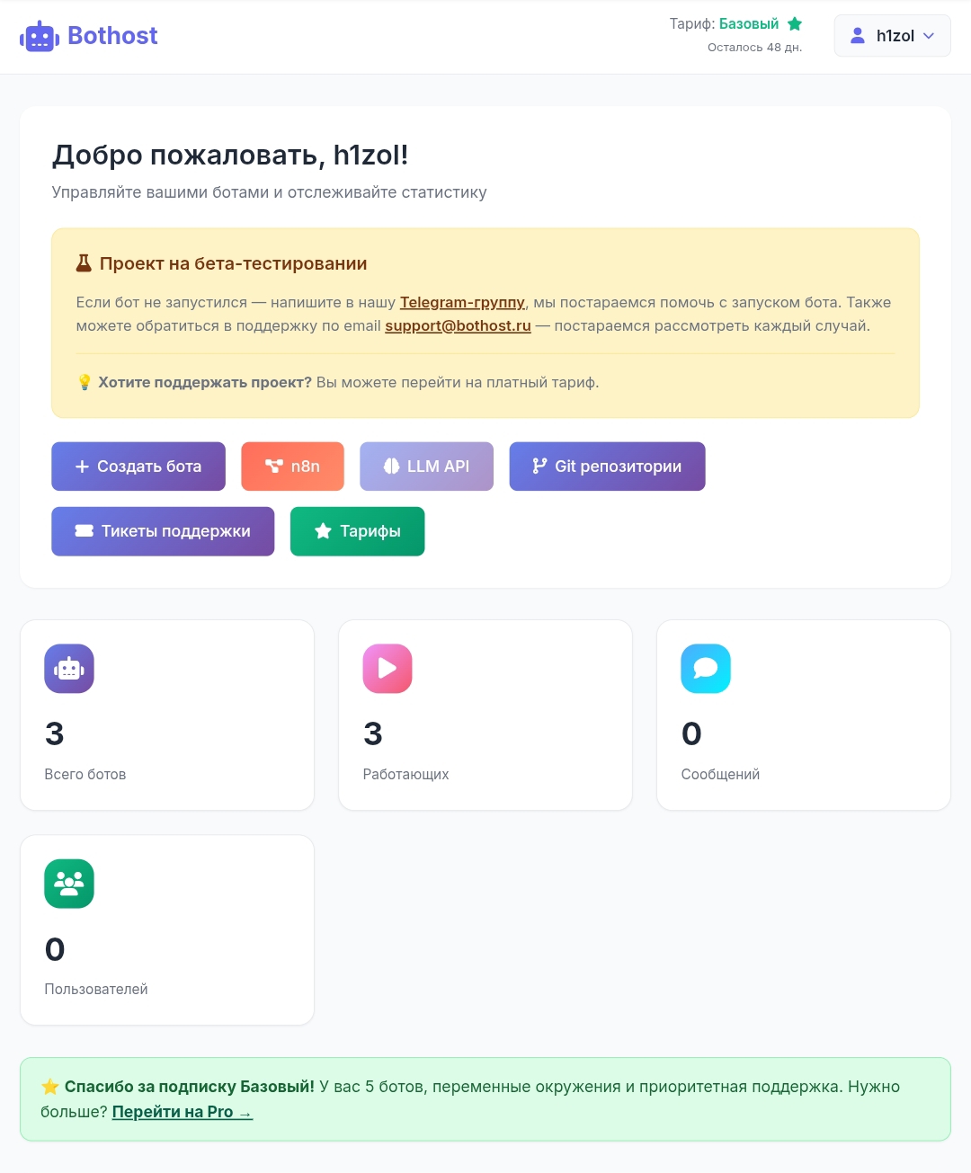 Панель управления BotHost